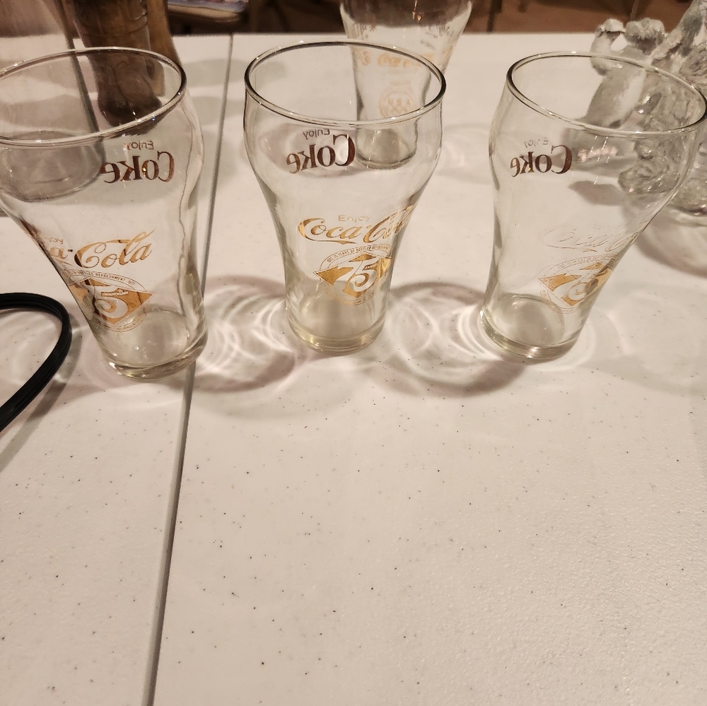 Coca Cola 75th Anniversary Glasses with Gold and White Accents Set Of 3